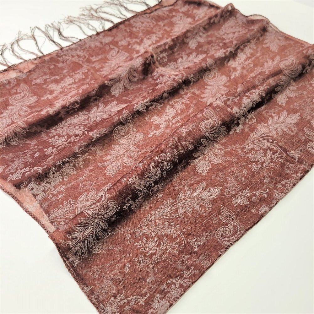 SHEER Brown Rectangular Tassel Lightweight Scarf